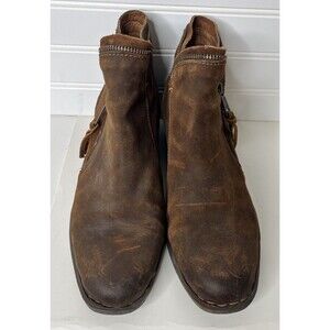 Born Montoro II Distressed Brown Suede Leather Ankle Boot Zip Accent Sz 10